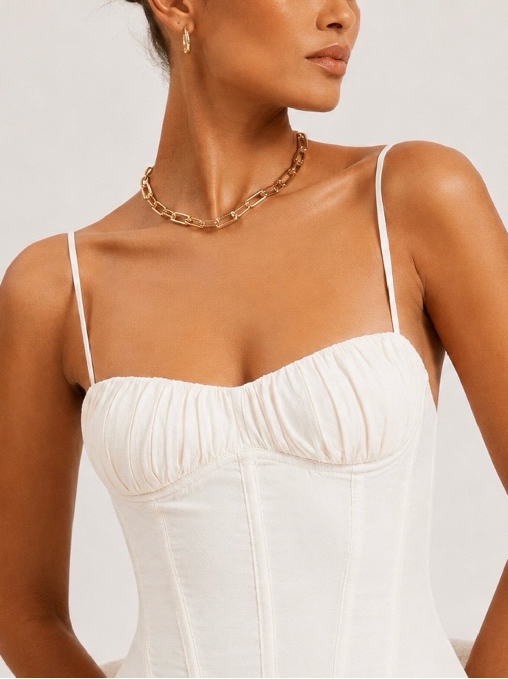 ZARA Ivory Cream Corset Bodysuit Ruched Bust Bustier Cami Strappy Top S Y2K - Picture 2 of 15